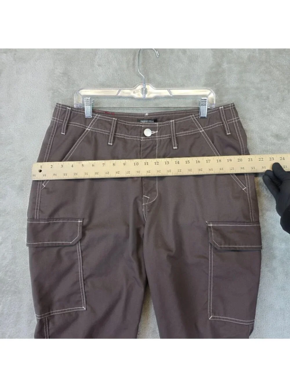 True Religion Cargo Pants Mens 34x32 Brown Contrast Stitching Denim Workwear